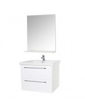 Set mobilier baie suspendat, cu lavoar ceramic, GN0541, front MDF, 60 cm, 2 sertare, glisiere soft close si oglinda cu polita GN0671, dreptunghiulara,