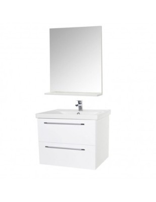 Set mobilier baie suspendat, cu lavoar ceramic, GN0541, front MDF, 60 cm, 2 sertare, glisiere soft close si oglinda cu polita GN0671, dreptunghiulara, foto