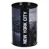 Pusculiță Metalică, Imagini New York, Fără Capac, Negru, 8x13cm, Oem