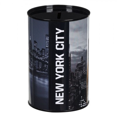 Pusculiță Metalică, Imagini New York, Fără Capac, Negru, 8x13cm foto