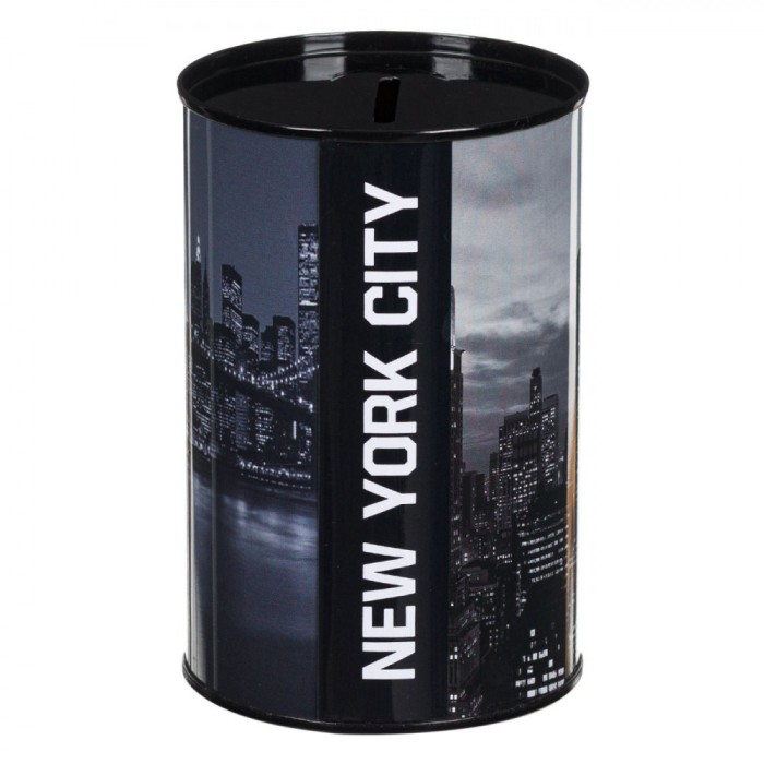 Pusculiță Metalică, Imagini New York, Fără Capac, Negru, 8x13cm