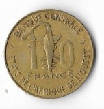 Moneda 10 francs 1976 - Statele Africii de Vest, Africa, Bronz-Aluminiu