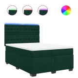 Cumpara ieftin Pat box spring cu saltea, verde inchis, 140x190 cm, catifea