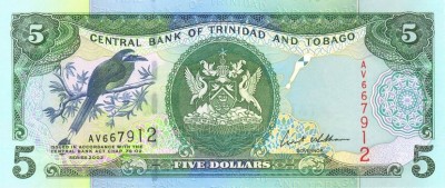 TRINIDAD SI TOBAGO █ bancnota █ 5 Dollars █ 2002 █ P-42b █ UNC foto