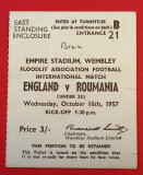 Bilet (de colectie) meci fotbal ANGLIA (U23) - ROMANIA (U23) 16.10.1957