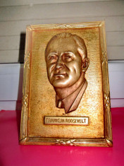 4090-Franklin D.Roosevelt USA President bronz vechi interbelic.Stativ decorativ. foto