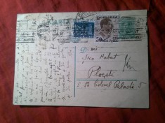 Carte Postala circulata 1937 la Ploiesti cu Timbru fix 3 lei Carol II , 50 bani Carol II m si Fondul Aviatiei