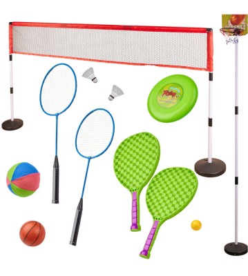 Set sport multifunctional 5 in 1 Alibibi, ce contine cos minge baschet, rachete badminton, fileu foto