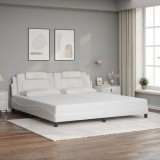 Cumpara ieftin Cadru de pat cu tăblie, alb, 200x200 cm, piele ecologică