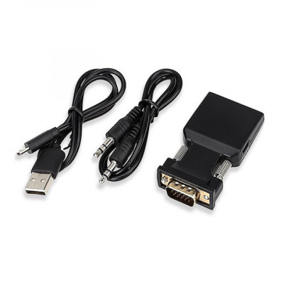 Adaptor convertor VGA tata la HDMI mama, cu cablu audio, 1080P, mufa aurie, HOPE R foto