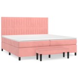 Cumpara ieftin Pat box spring cu saltea, roz, 200x200 cm, catifea