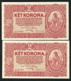 q723 UNGARIA PERECHE CONSECUTIVA DE 2 korona coroane 1920 serie cu asterix * NECIRCULATA UNC a circulat in Transilvania text in limba romana