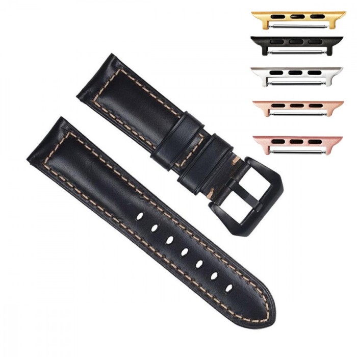 Curea piele naturala, compatibila Apple Watch 9|8|7|6|5|4|3|2|1 Series, 41mm|40mm|38mm, Negru Lucios