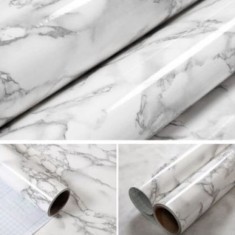 Tapet 3D autoadeziv, tip marmura, waterproof, adeziv puternic, usor de montat, pentru blaturi de bucatarie, mobilier, alb/negru