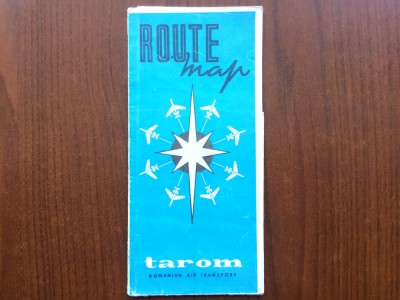 HARTA Tarom ROUTE MAP Romanian air transport RSR reclama veche romania anii &amp;#039;80 foto