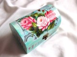 Cutie Lemn Bijuterii, Model Floral Trandafiri Roșii, Pictată Manual, 17x11x12cm, Decoupage, Paris, Turn Eiffel