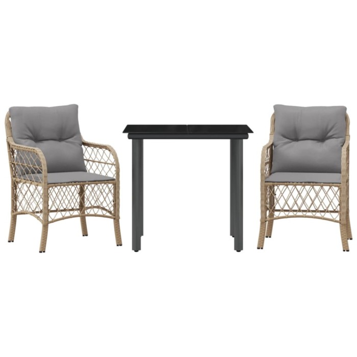Set bistro cu perne, 3 piese, bej combinat, poliratan