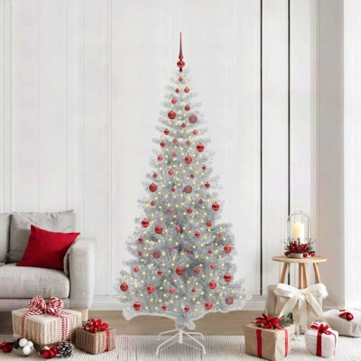 vidaXL Brad de Crăciun cu 300 LED cu suport Argintiu 210 cm PET 3396683 foto
