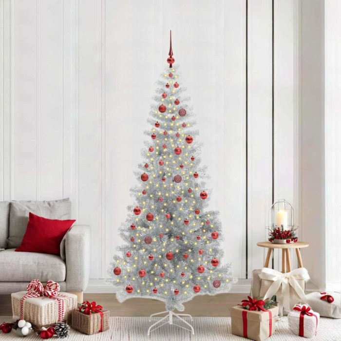 vidaXL Brad de Crăciun cu 300 LED cu suport Argintiu 210 cm PET 3396683