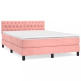 Cumpara ieftin Pat box spring cu saltea, roz, 140x200 cm, catifea