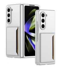 Husa telefon compatibil samsung galaxy z fold 5, wallet premium, sustine card, alb foto