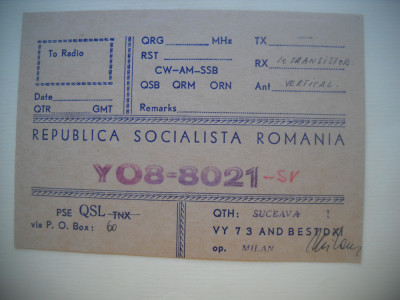 HOPCT 75196 SUCEAVA -RSR -CARTE POSTALA QSL RADIOAMATOR/RADIOAMATORI-CIRCULATA foto