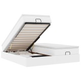 Cumpara ieftin Cadru de pat otoman cu saltele alb 200x200cm piele artificiala