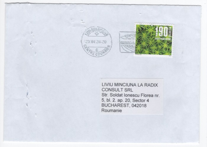 Elvetia - plic circulat St-Legier - Bucuresti 2024