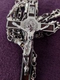 Crucifix cu lant masiv Vintage pentru gat,lant si crucifix vechi masiv argintiu