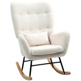 HOMCOM Fotoliu de Leagăn, Material de pluș confortabil, căptușeală groasă, pernă lombară, anti-alunecare, Crem | Aosom Romania