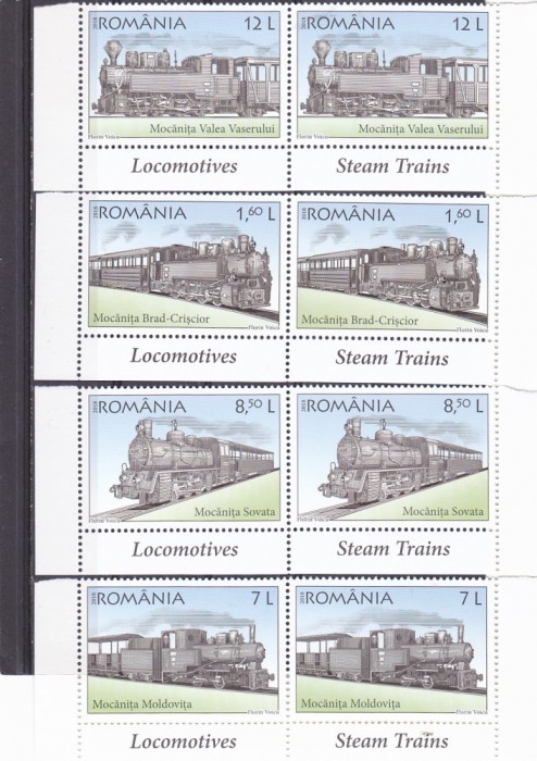 2018 TREN MOCANITA,SERIE IN PERECHE,NEUZAT,MNH,ROMANIA.