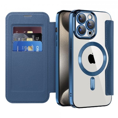 Husa MagSafe pentru Apple iPhone 15 Pro Max, Techsuit, SmartMag Book, Albastra foto