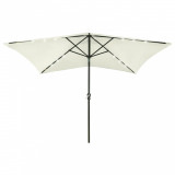 Umbrelă de soare cu st&acirc;lp din oțel &amp; LED-uri, nisipiu, 2x3 m, vidaXL