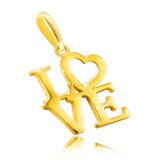 Pandantiv din aur galben de 9K - inscripție &bdquo;LOVE&rdquo; cu majuscule, inimă ca litera O