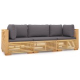 Set mobilier gradina cu perne, 3 piese, lemn masiv de tec