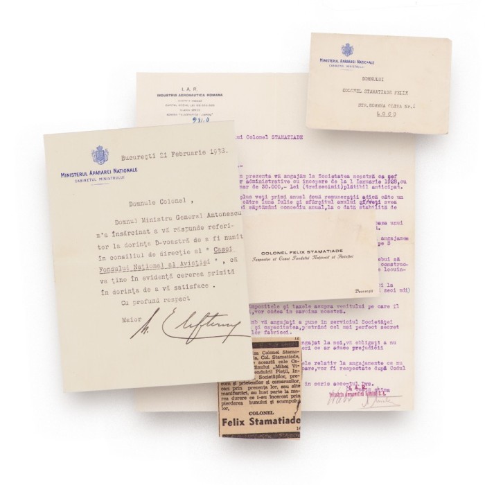Două scrisori expediate colonelului Stamatiade Felix + carte de vizită, 1927 + 1938