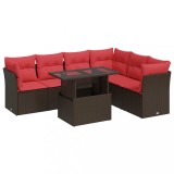 Cumpara ieftin Set canapele gradina cu perne 7 piese maro poliratan/lemn acacia