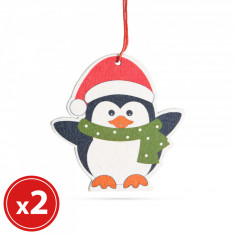 Set ornamente de pom - model pinguin - lemn - 8 x 6 cm, 2 buc./ pachet