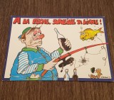 Carte Poștală Umoristică Vintage &ndash; &bdquo;A La P&ecirc;che, Surveille Ta Ligne!&quot;, Pescarul Băutor, Ilustrație Srenault.D, Editura Valoire-Blois, Necirculata, Printata