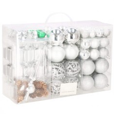 Set globuri si decoratiuni de Craciun, 102 piese, diverse dimensiuni, argintiu Household NewTrend
