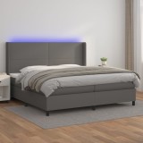 VidaXL Pat cu arcuri, saltea, gri, 200x200 cm, piele ecologică