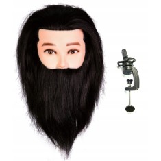 Cap de antrenament pentru coafat bărbătesc Carl Black cu barbă de 40cm din păr natural cu m&acirc;ner