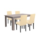 Set Masă și Scaune Leziter Leon 4 Locuri, Stejar York-Bej, Blat Furnir Stejar, Scaune Piele ECO, 160x90cm