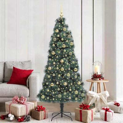vidaXL Brad de Crăciun artificial pre-luminat cu set de globuri 180 cm 3396170 foto