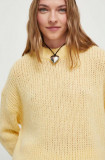 HUGO pulover de lana femei, culoarea bej, călduros