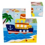 Cuburi Puzzle din Lemn, 9 Piese, Multicolor, 10,3x10,3x3,5cm, CMCLASS