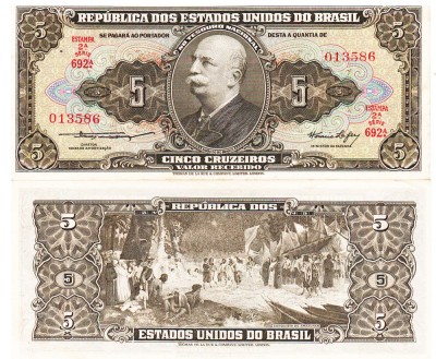 Brazilia 5 Cruzeiros 1953 P-158a aUNC foto