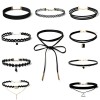 Set 10 Coliere Choker Catifea Neagra, Colier Dama Fashion Textil, Sistem Inchidere Lobster