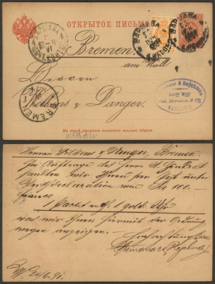 Russia 1891 Postcard Uprated Postal Stationery to Bremen DB.534 foto