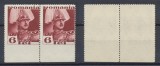ROMANIA 1934 Carol II fara Posta 6 Lei pereche cu eroare - nedantelate la marginea de jos a colii, MNH